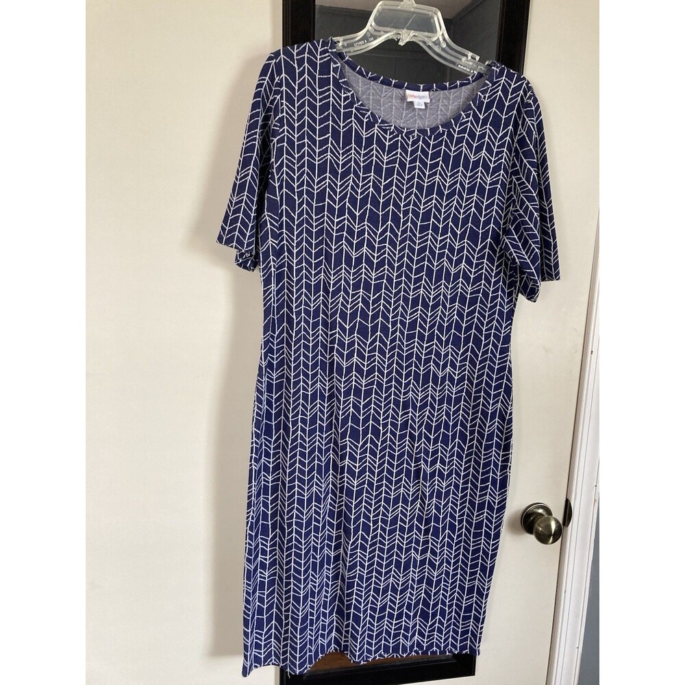 Lu La Roe Women’s Dress XL Navy White Geometric Stretch Good Condition Pull On